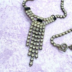 Vintage Rhinestone Necklace With Black Faceted Stones